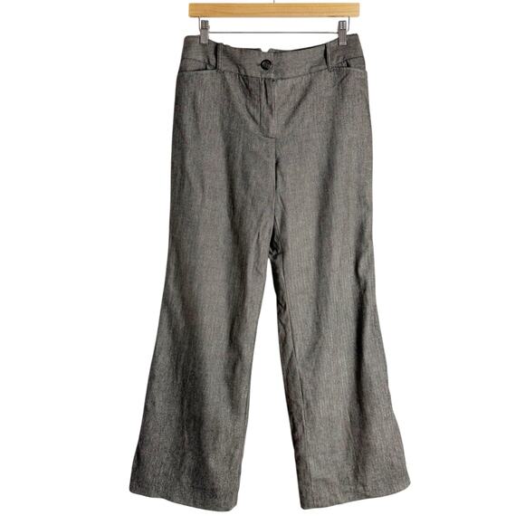 Ann Taylor LOFT Black White Herringbone Twill Wool Blend Wide Leg Trouser Pant 8 - Picture 1 of 7